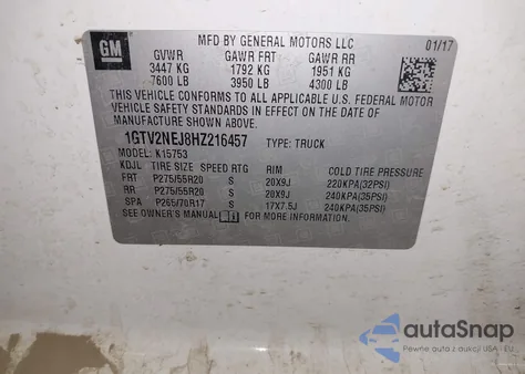 2017 GMC Sierra 1500 Slt from USA, damaged, VIN 1GTV2NEJ8HZ216457